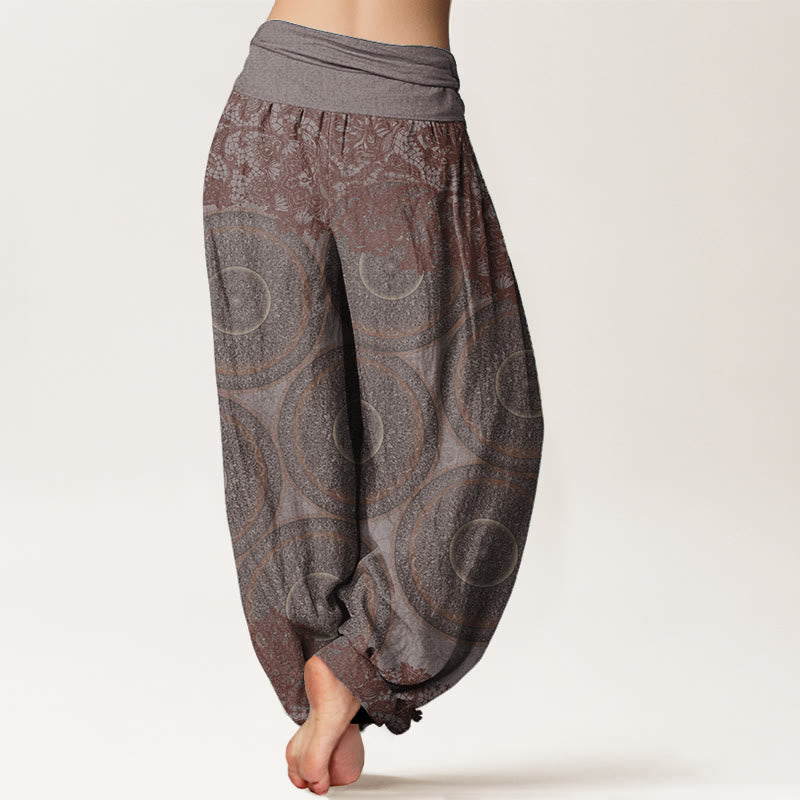 Buddha Stones Czysta bawełna Casual Kwiaty Kompas Design Damskie spodnie haremowe z elastyczną talią