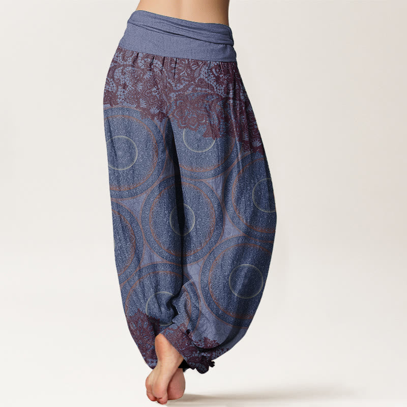 Buddha Stones Czysta bawełna Casual Kwiaty Kompas Design Damskie spodnie haremowe z elastyczną talią