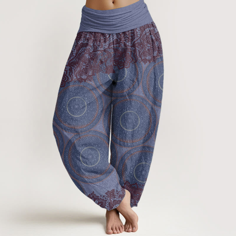 Buddha Stones Czysta bawełna Casual Kwiaty Kompas Design Damskie spodnie haremowe z elastyczną talią
