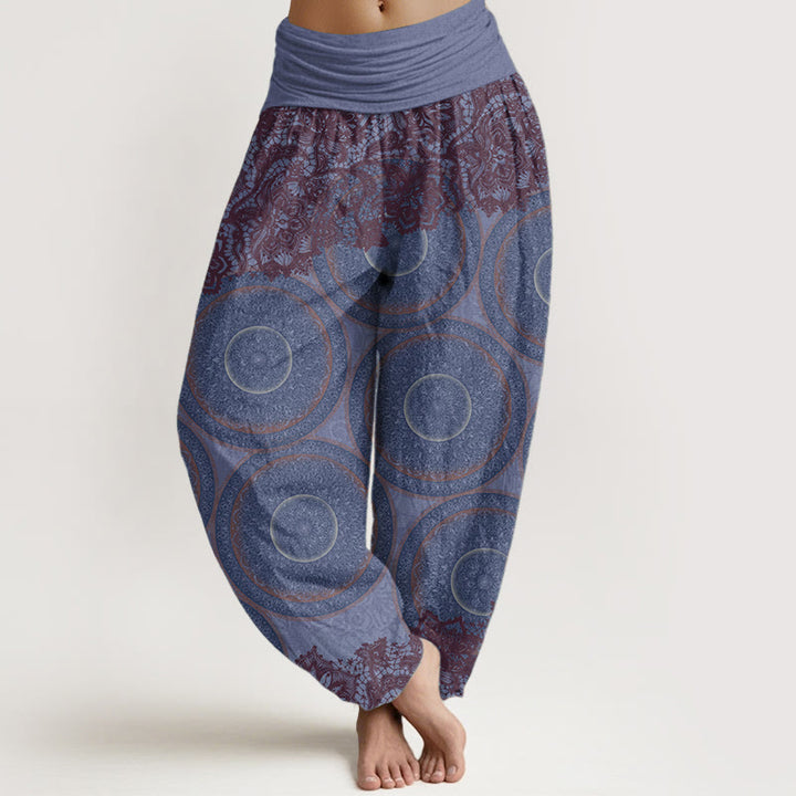 Buddha Stones Czysta bawełna Casual Kwiaty Kompas Design Damskie spodnie haremowe z elastyczną talią