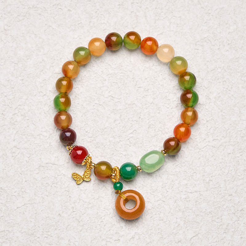 Buddha Stones Naturalny Kolorowy Paw Agat Motyl Pokój Klamra Konwalia Wsparcie Bransoletka