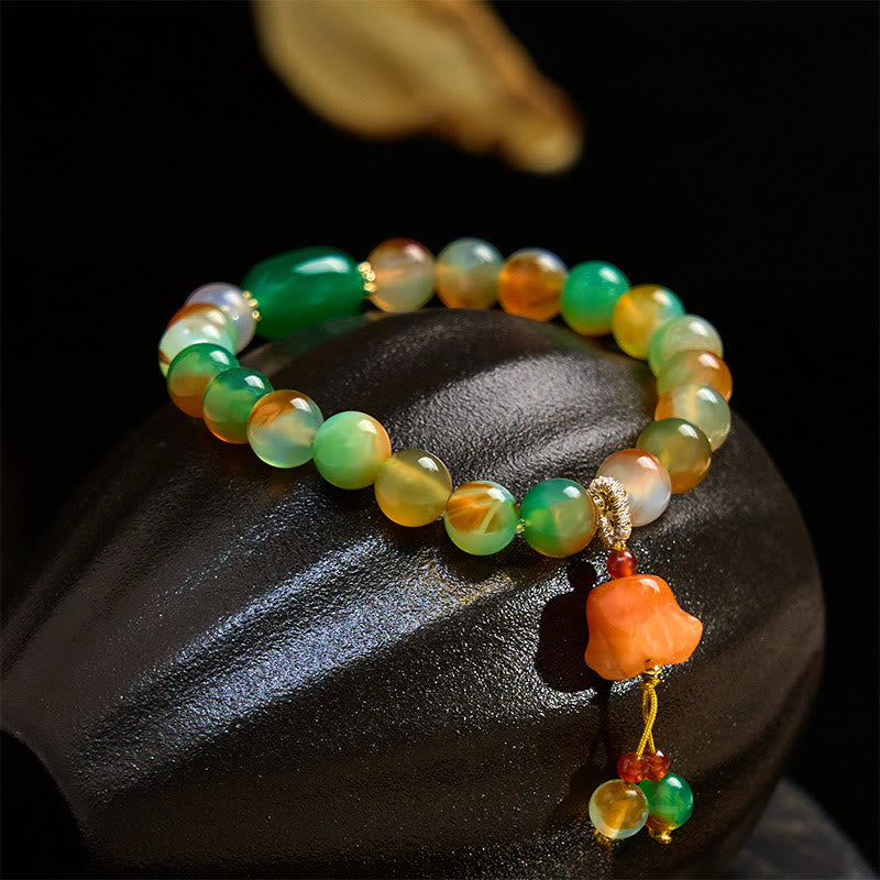 Buddha Stones Naturalny Kolorowy Paw Agat Motyl Pokój Klamra Konwalia Wsparcie Bransoletka