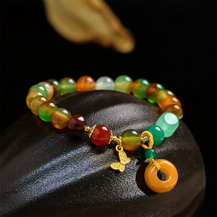 Buddha Stones Naturalny Kolorowy Paw Agat Motyl Pokój Klamra Konwalia Wsparcie Bransoletka