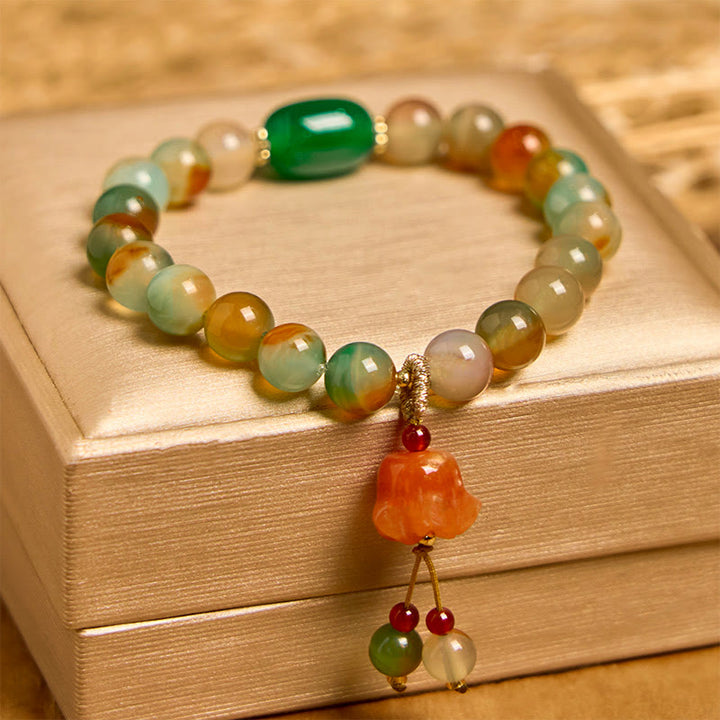 Buddha Stones Naturalny Kolorowy Paw Agat Motyl Pokój Klamra Konwalia Wsparcie Bransoletka