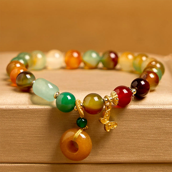 Buddha Stones Naturalny Kolorowy Paw Agat Motyl Pokój Klamra Konwalia Wsparcie Bransoletka