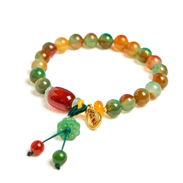 Buddha Stones Naturalny Kolorowy Paw Agat Chalcedon Ruyi Jako Jeden Życzy Urok Odwaga Bransoletka
