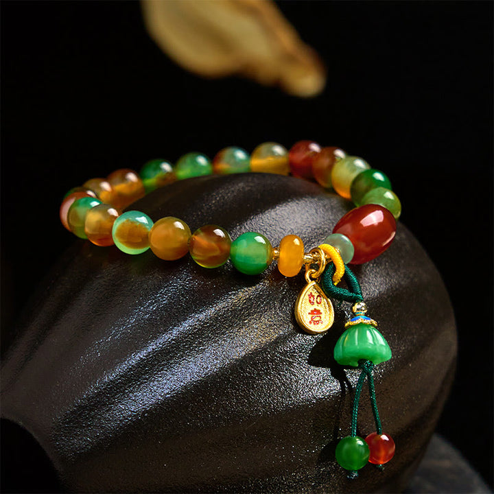 Buddha Stones Naturalny Kolorowy Paw Agat Chalcedon Ruyi Jako Jeden Życzy Urok Odwaga Bransoletka