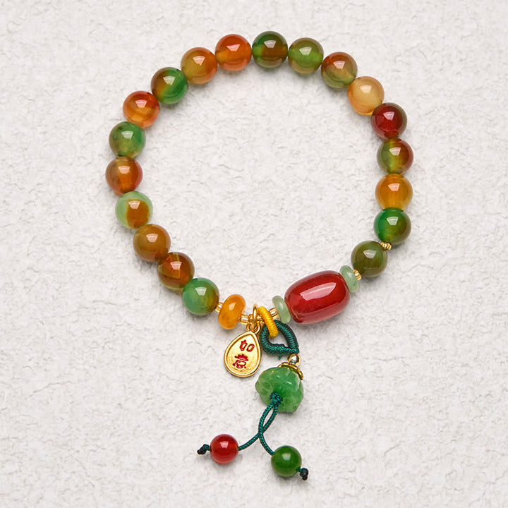 Buddha Stones Naturalny Kolorowy Paw Agat Chalcedon Ruyi Jako Jeden Życzy Urok Odwaga Bransoletka