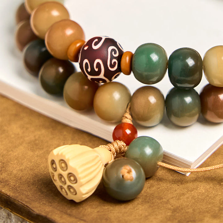 Kolorowe Buddha Stones, nasiona bodhi, podarek lotosu, urok pokoju, podwójna bransoletka owinięta
