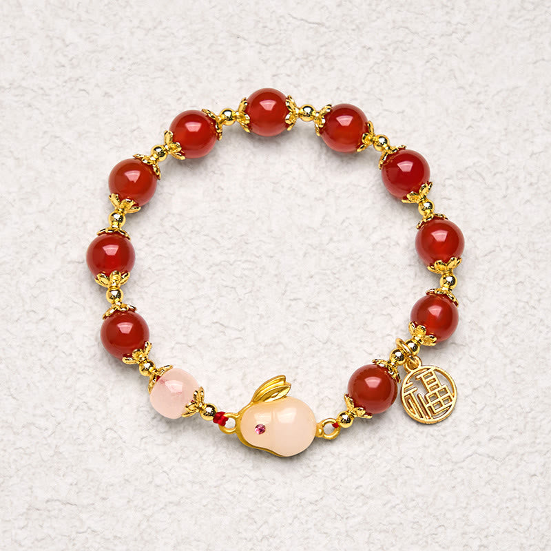 Buddha Stones Czerwony Agat Chalcedon Królik Fu Charakter Pewność Bransoletka