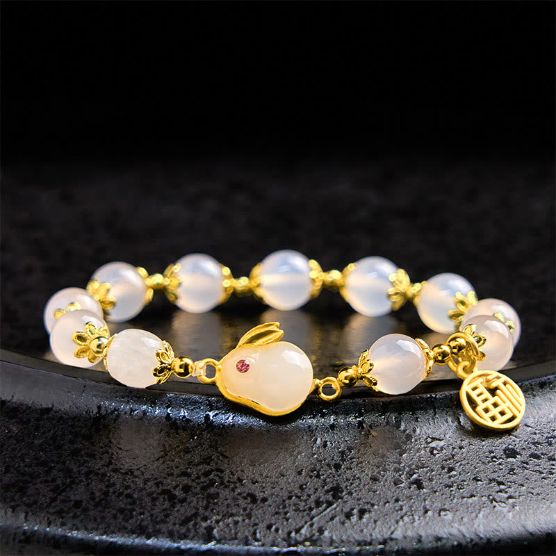 Buddha Stones Czerwony Agat Chalcedon Królik Fu Charakter Pewność Bransoletka