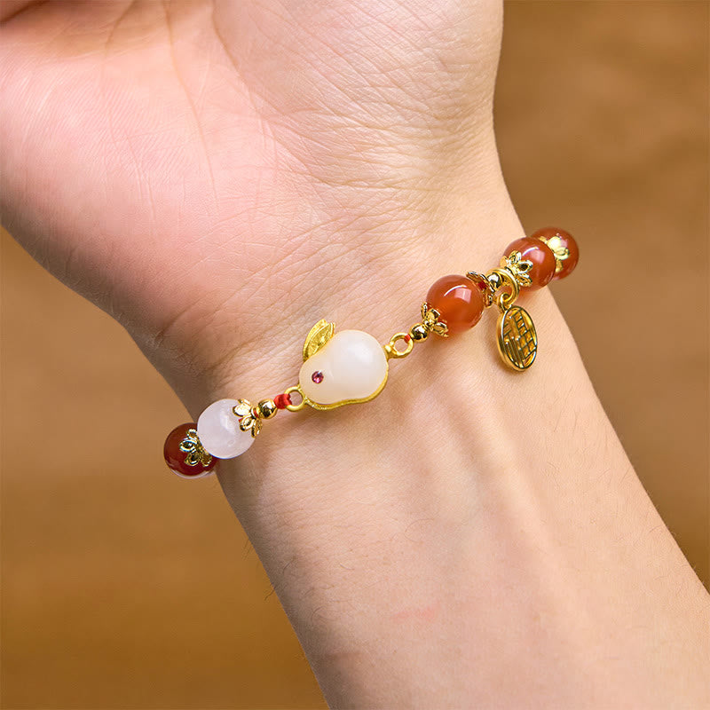Buddha Stones Czerwony Agat Chalcedon Królik Fu Charakter Pewność Bransoletka