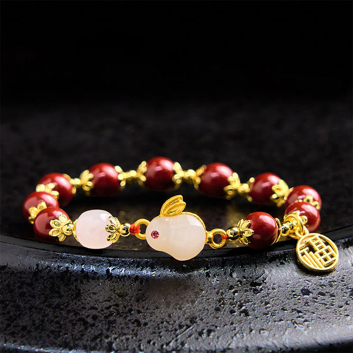 Buddha Stones Cynober Uroczy Króliczek Króliczek Fu Charakter Charm Błogosławieństwo Bransoletka