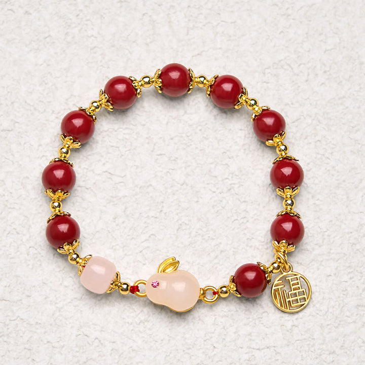 Buddha Stones Cynober Uroczy Króliczek Króliczek Fu Charakter Charm Błogosławieństwo Bransoletka