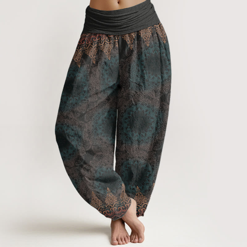 Buddha Stones Czysta bawełna Trójkątne wzory mandali Damskie spodnie haremowe z elastyczną talią - DimGray - US22, UK/AU26, EU54 (6XL) - image 17