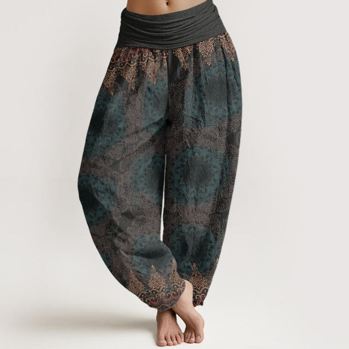Buddha Stones Czysta bawełna Trójkątne wzory mandali Damskie spodnie haremowe z elastyczną talią - DimGray - US22, UK/AU26, EU54 (6XL) - image 17