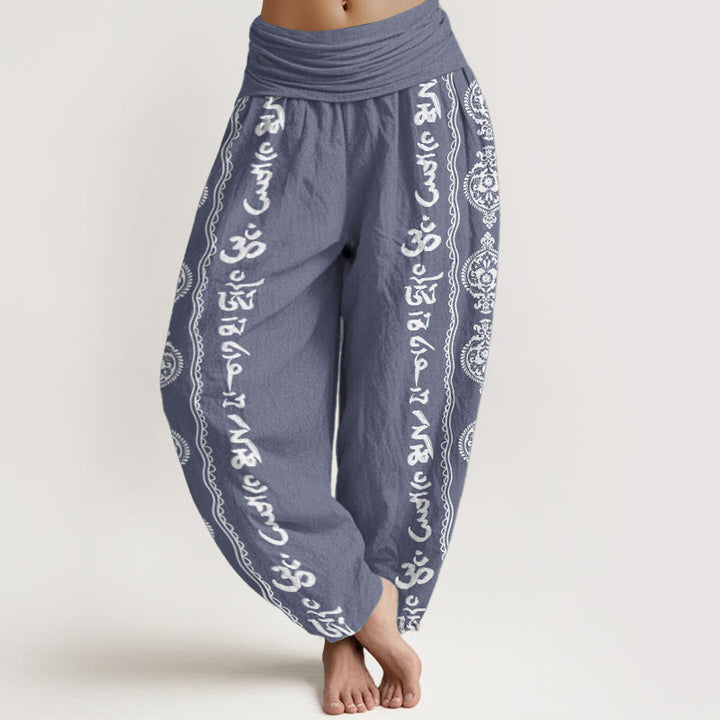 Buddha Stones Czysta bawełna Mandala Om Mani Padme Hum Damskie spodnie haremowe z elastyczną talią - Stalowoniebieski - US22, UK/AU26, EU54 (6XL) - image 0