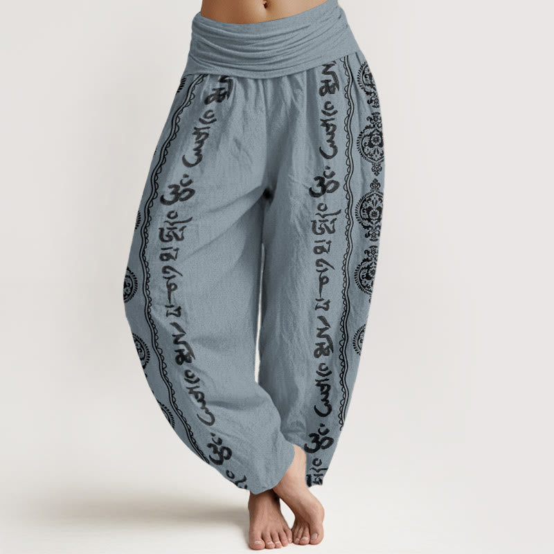 Buddha Stones Czysta bawełna Mandala Om Mani Padme Hum Damskie spodnie haremowe z elastyczną talią - LightSteelBlue - US22, UK/AU26, EU54 (6XL) - image 8