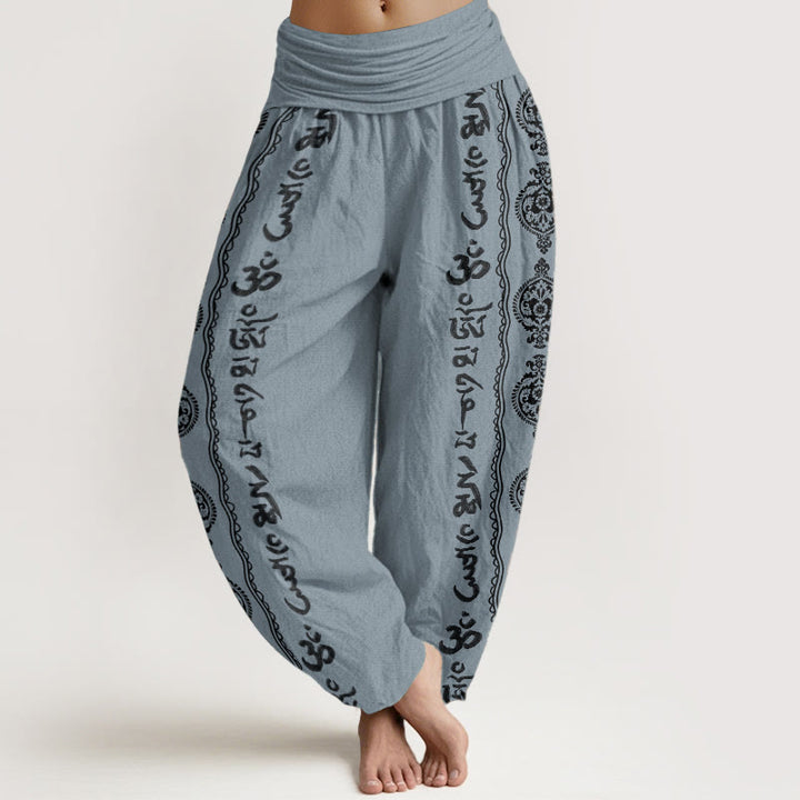 Buddha Stones Czysta bawełna Mandala Om Mani Padme Hum Damskie spodnie haremowe z elastyczną talią - LightSteelBlue - US22, UK/AU26, EU54 (6XL) - image 8