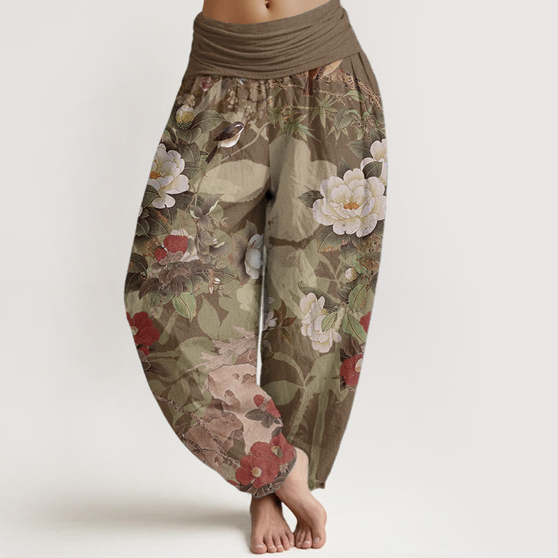Buddha Stones Czysta bawełna Casual Peony Kwiaty Liście Sroka Damskie Spodnie Harem Elastyczna Talia - DarkGoldenrod - US22, UK/AU26, EU54 (6XL) - image 5