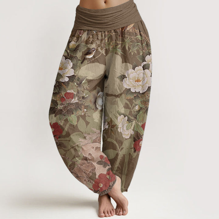 Buddha Stones Czysta bawełna Casual Peony Kwiaty Liście Sroka Damskie Spodnie Harem Elastyczna Talia - DarkGoldenrod - US22, UK/AU26, EU54 (6XL) - image 5