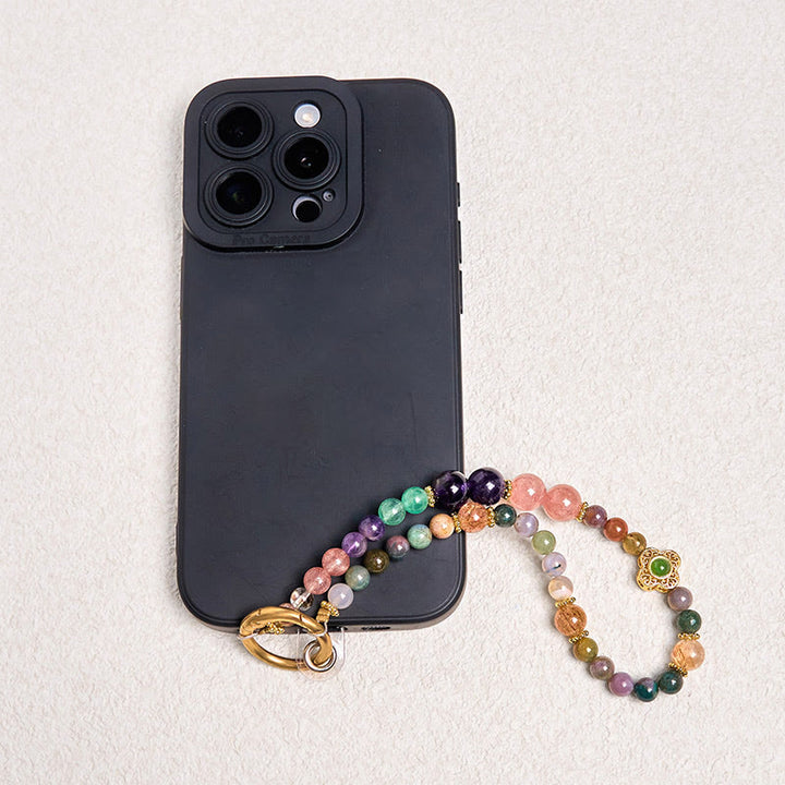 Buddha Stones Naturalny Turmalin Truskawkowy Kwarc Ametyst Pozytywny Brelok Telefon Wiszący Dekoracja