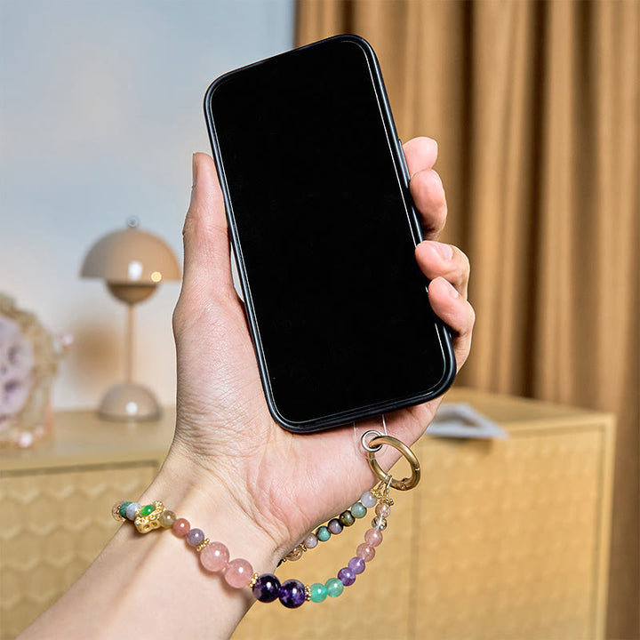 Buddha Stones Naturalny Turmalin Truskawkowy Kwarc Ametyst Pozytywny Brelok Telefon Wiszący Dekoracja