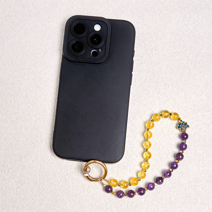 Buddha Stones Naturalny Ametyst Cytryn Uzdrawiający Brelok Telefon Wiszący Dekoracja