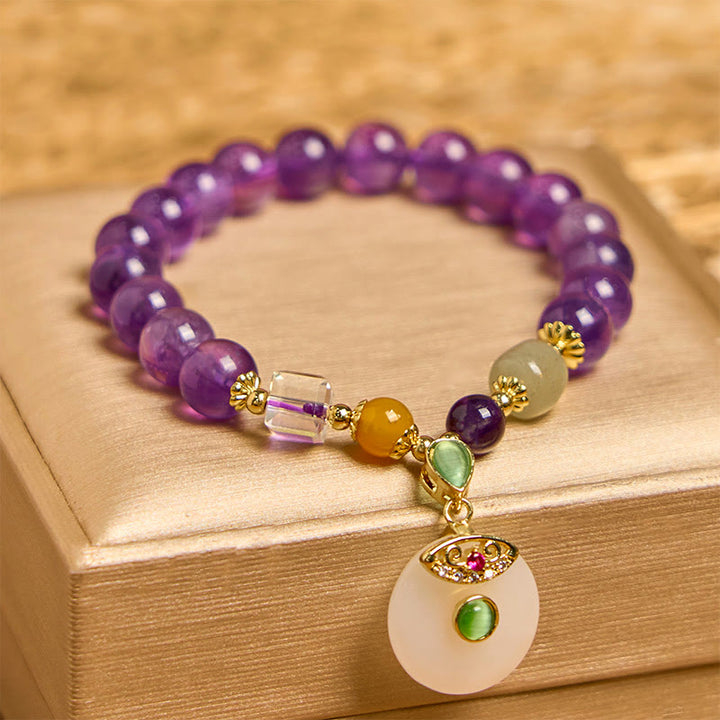 Buddha Stones Naturalny Ametyst Pokojowy Klamra Charm Bransoletka Duchowa