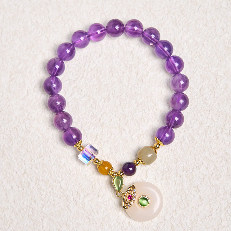 Buddha Stones Naturalny Ametyst Pokojowy Klamra Charm Bransoletka Duchowa