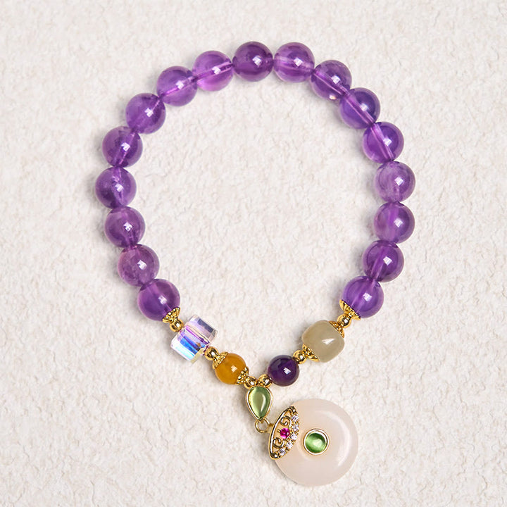 Buddha Stones Naturalny Ametyst Pokojowy Klamra Charm Bransoletka Duchowa