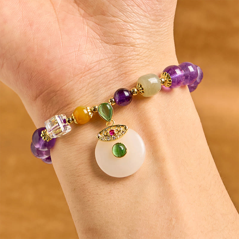 Buddha Stones Naturalny Ametyst Pokojowy Klamra Charm Bransoletka Duchowa