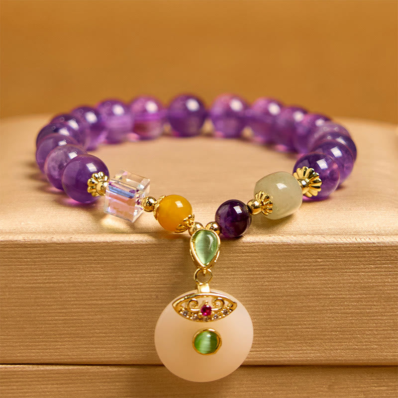Buddha Stones Naturalny Ametyst Pokojowy Klamra Charm Bransoletka Duchowa