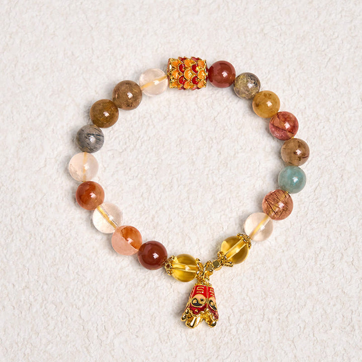Bransoletka ochronna Yin Yang z naturalnego, kolorowego kwarcu rutylowego z Buddha Stones
