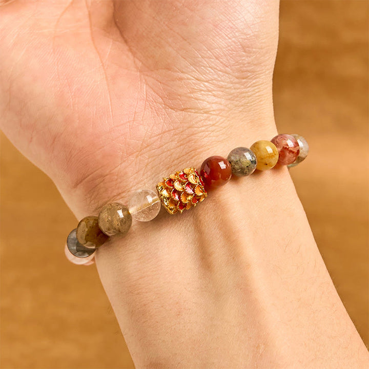 Bransoletka ochronna Yin Yang z naturalnego, kolorowego kwarcu rutylowego z Buddha Stones