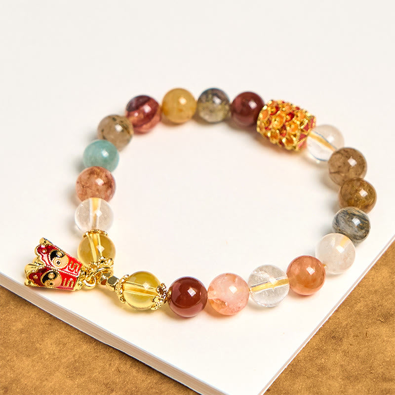 Bransoletka ochronna Yin Yang z naturalnego, kolorowego kwarcu rutylowego z Buddha Stones