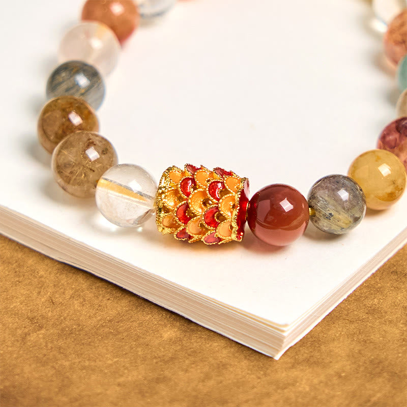 Bransoletka ochronna Yin Yang z naturalnego, kolorowego kwarcu rutylowego z Buddha Stones