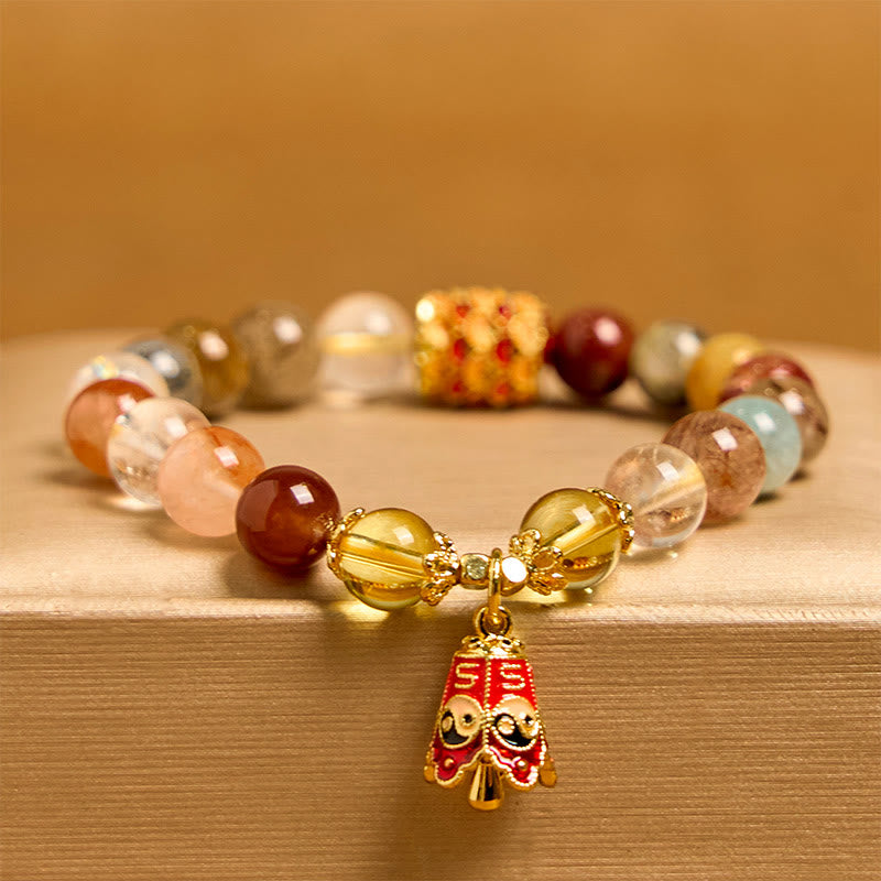 Bransoletka ochronna Yin Yang z naturalnego, kolorowego kwarcu rutylowego z Buddha Stones