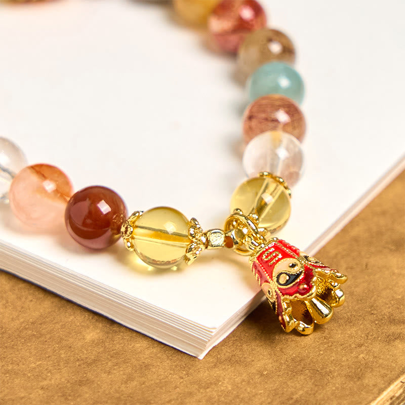 Bransoletka ochronna Yin Yang z naturalnego, kolorowego kwarcu rutylowego z Buddha Stones