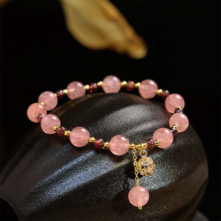 Bransoletka lecznicza Buddha Stones Natural Truskawkowy Kwarc Granat