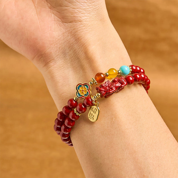 Bransoletka z podwójnym owinięciem z Buddha Stones Cinnabar PiXiu Fu Character Blessing