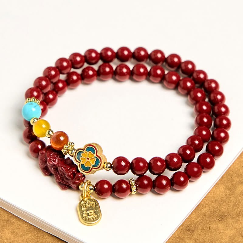 Bransoletka z podwójnym owinięciem z Buddha Stones Cinnabar PiXiu Fu Character Blessing