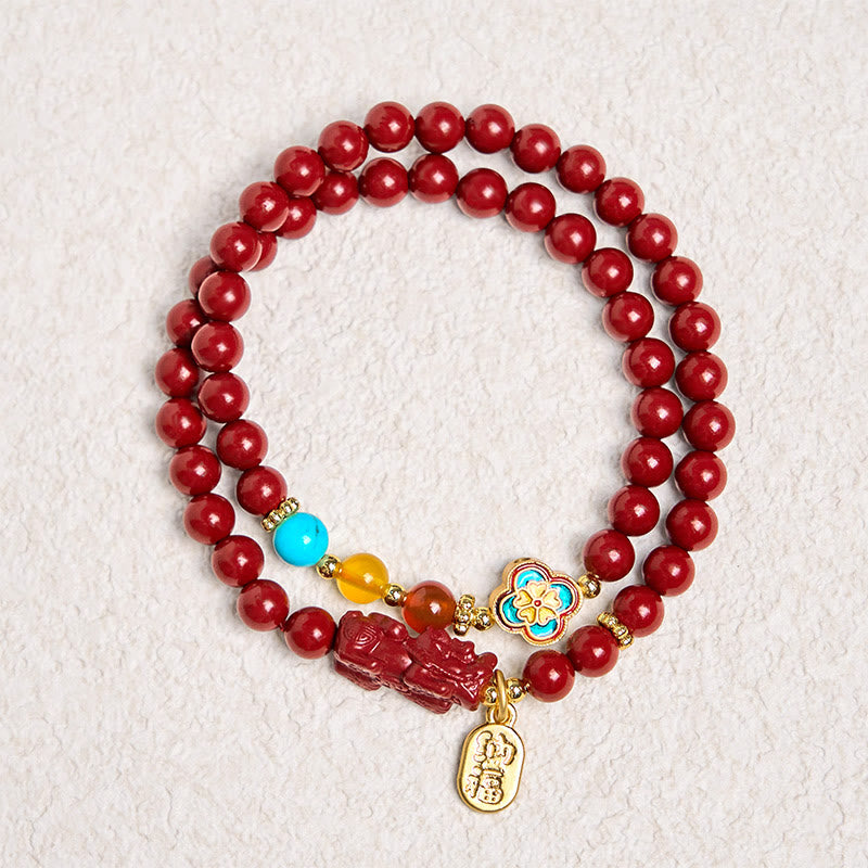 Bransoletka z podwójnym owinięciem z Buddha Stones Cinnabar PiXiu Fu Character Blessing