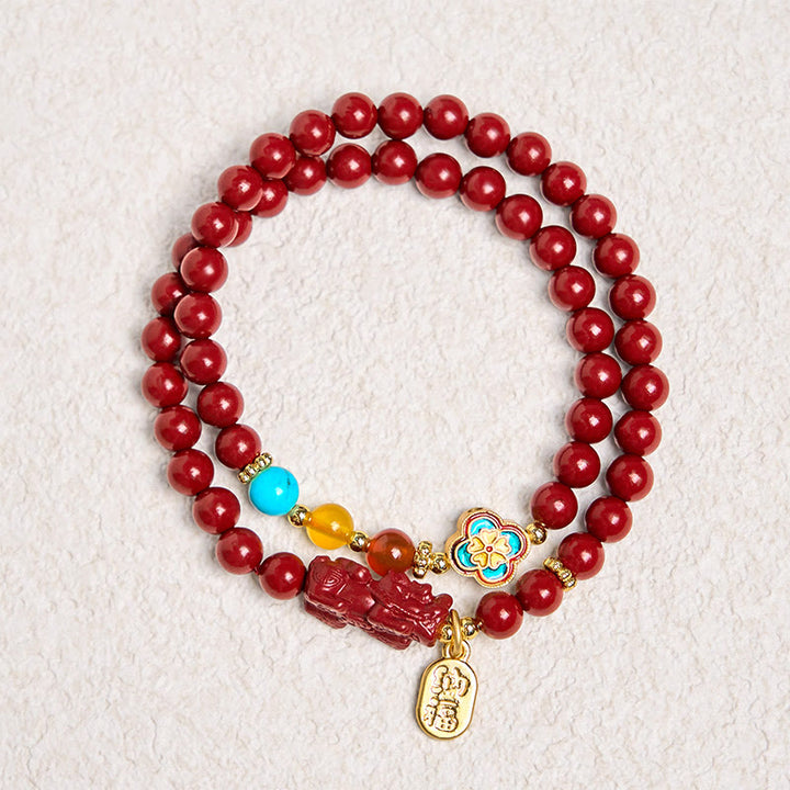 Bransoletka z podwójnym owinięciem z Buddha Stones Cinnabar PiXiu Fu Character Blessing