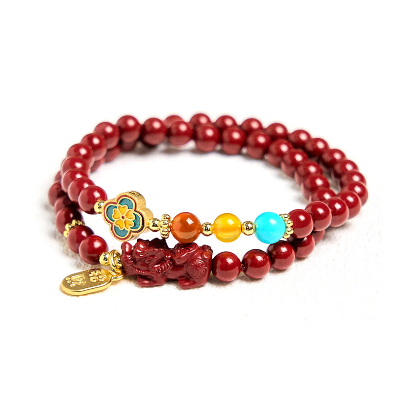 Bransoletka z podwójnym owinięciem z Buddha Stones Cinnabar PiXiu Fu Character Blessing
