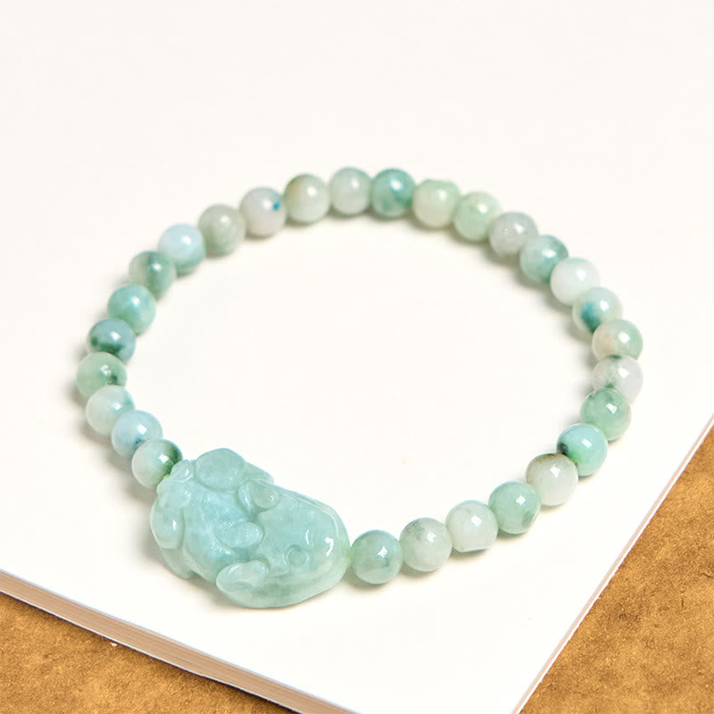 Bransoletka z naturalnego zielonego jadeitu PiXiu z Buddha Stones , rzeźbiona, z motywem szczęścia