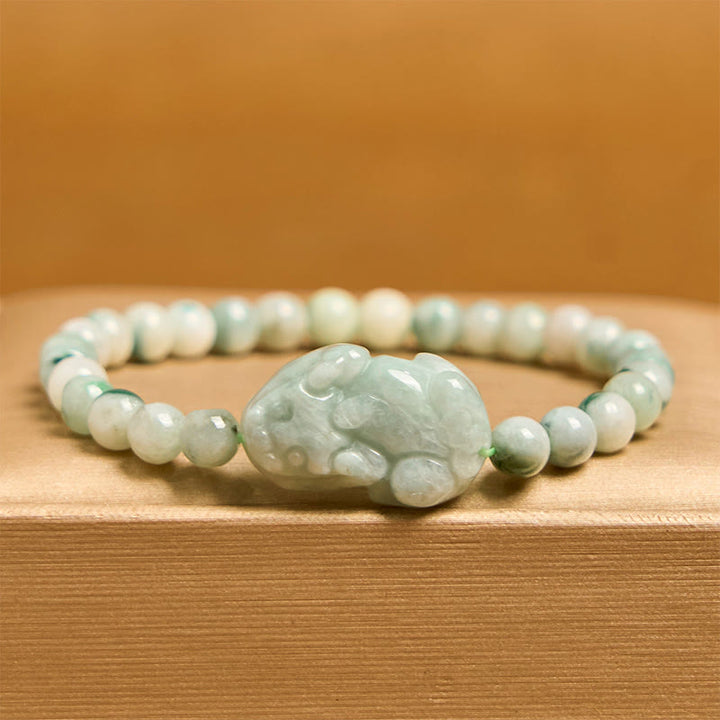 Bransoletka z naturalnego zielonego jadeitu PiXiu z Buddha Stones , rzeźbiona, z motywem szczęścia