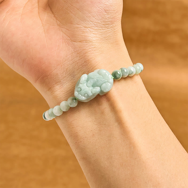 Bransoletka z naturalnego zielonego jadeitu PiXiu z Buddha Stones , rzeźbiona, z motywem szczęścia