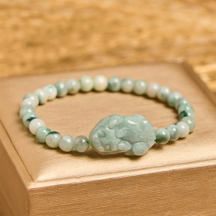 Bransoletka z naturalnego zielonego jadeitu PiXiu z Buddha Stones , rzeźbiona, z motywem szczęścia