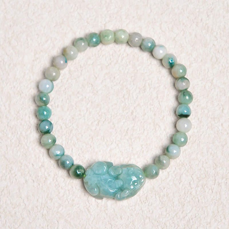 Bransoletka z naturalnego zielonego jadeitu PiXiu z Buddha Stones , rzeźbiona, z motywem szczęścia